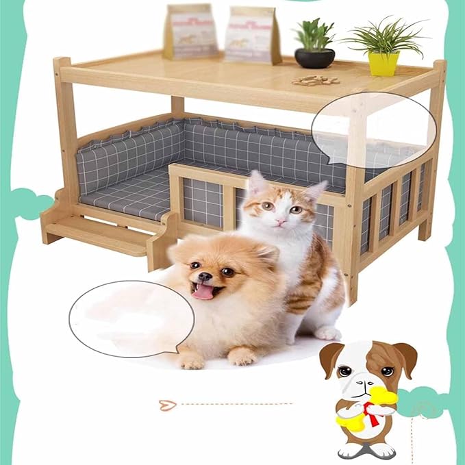 XPLKQXE Dog Bed Wood Platform, Elevated Pet Cushion Bed, Animal Couch with Mattress, Dog Beds & Furniture Rest Cot, Portable Fence Bed Pet Up to 45kg/100lbs(Color:Gray,Size:120x60x70cm)