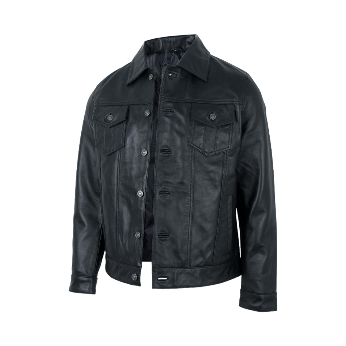 UrbanFocal Black Leather Jacket Men - Real Lambskin Trucker Men's Leather Jackets | [101002305] F.Trucker Black, XL
