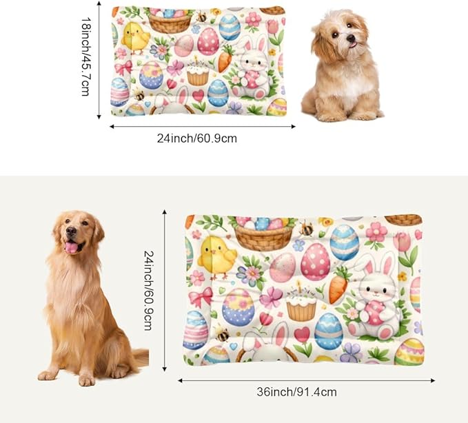 Dog Bed Furniture 36 × 24 Inch Floral Pastel Easter Bunny Egg Chick Dog Pads Crate Pad Easy-Fold Small Crate Bed Cama De Perros Medianos One Pack Pet Pads for Cats Kennel Pad for Travel