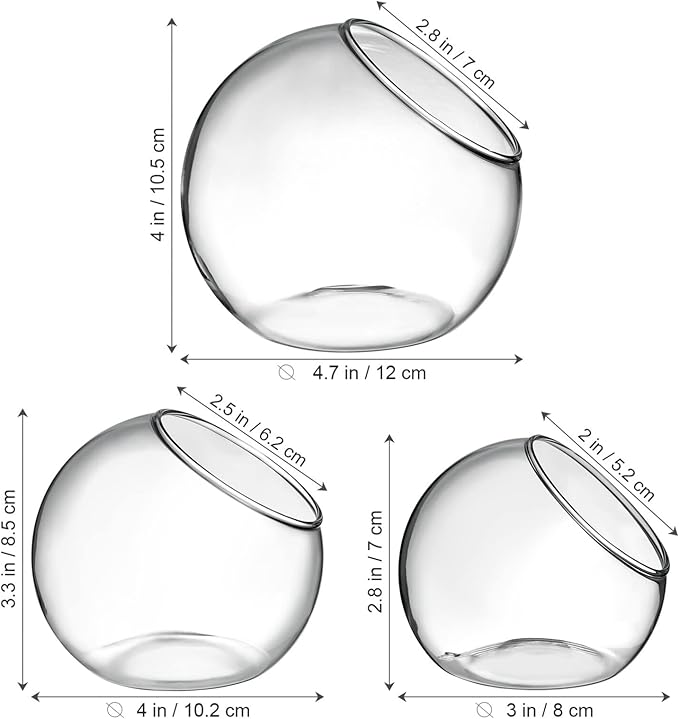 balacoo 3 Pcs Glass Terrariums Bowl for Plants, Terrarium Jar for Air Plant Clear Globe Vase Glass Bowl for Home Desktop Decor