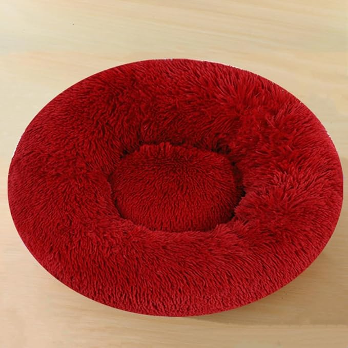 Donut Dog Bed Cat Bed 20 Inch - Multi-Size Round Fluffy Dog Beds for Small Dogs and Cats, Anti-Anxiety Donut Dogs Cuddler Bed, Washable Pet Bed for Medium Cats (Red)