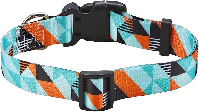 Dog Collar with Bohemia Floral Tribal Geometric Patterns - Soft Ethnic Style Collar Adjustable for Small Medium Large Dogs(Geometry,M)