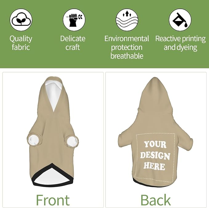 Dog Clothes, Custom Dog Hooded Sweatshirt, Personalized Pet Costume Robe Shirt with Text/Image/Club Name/Pet Shop Logo for Small Medium Large Dogs and Cats, Khaki, L