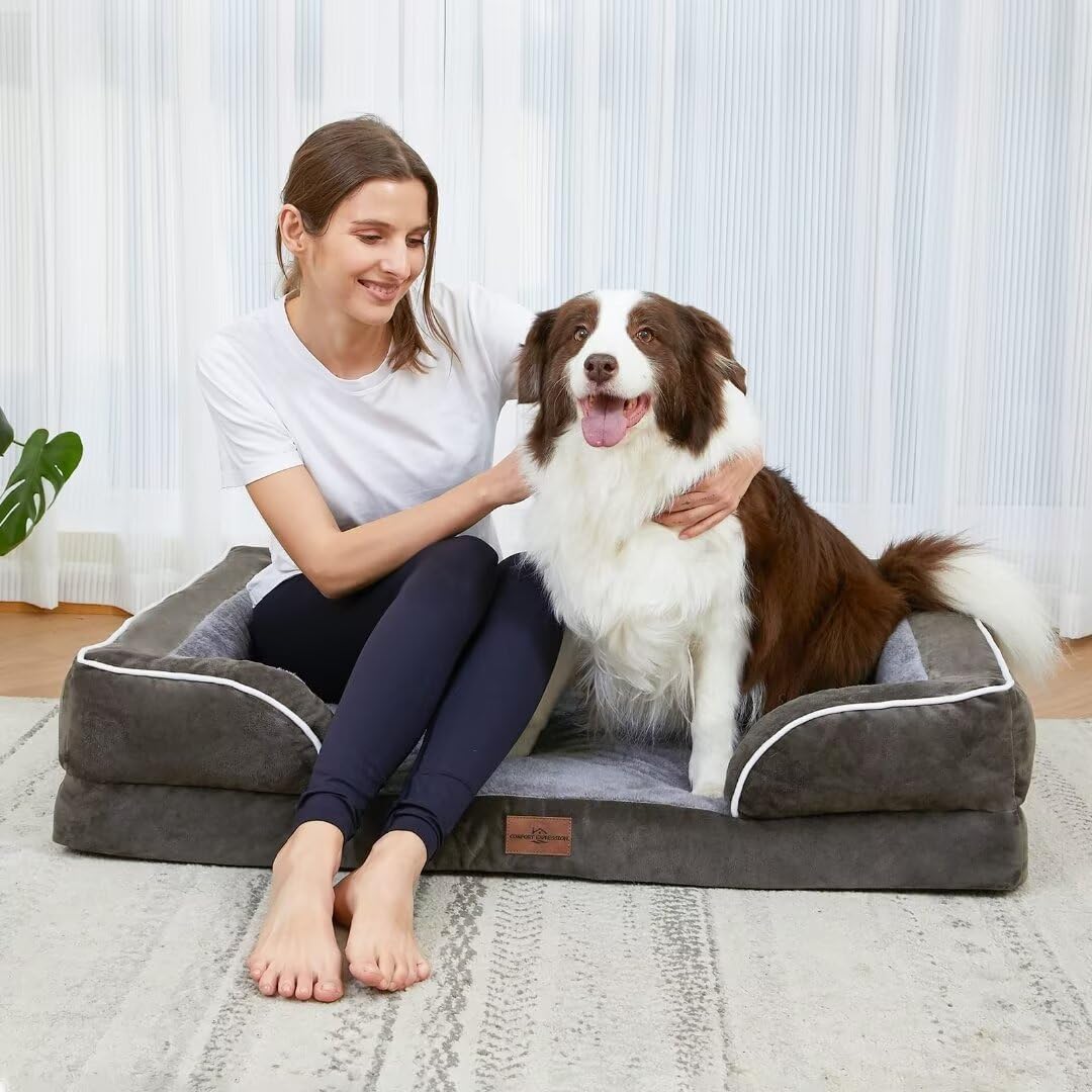 Comfort Expression XXL Dog Beds Memory Foam, Orthopedic Dog Beds for Extra Large Dogs, Waterproof Dogs Bed, Washable Pet Sofa Couch with Bolster & Removable Cover(XX-Large,Olive Green)