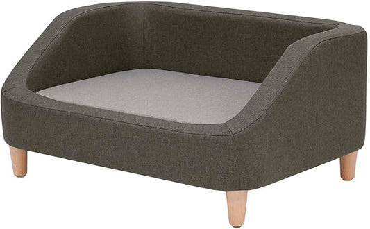 Teamson Pets Bennett 32 Inch Raised Heathered Linen Sofa Dog Daybed with Removable Cushion and Washable Cover for Cats & Small or Medium Dogs, Gray
