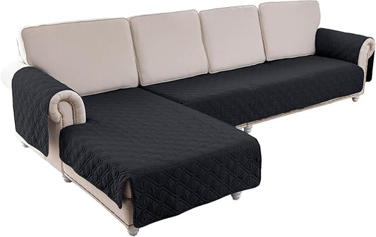 ele ELEOPTION 100% Waterproof 2 Piece Couch Cover Pet Blanket Sectional L Shape Sofa Cushion Cat Dog Bed Cover (Chaise Lounge + 3 Seat Covers) Black