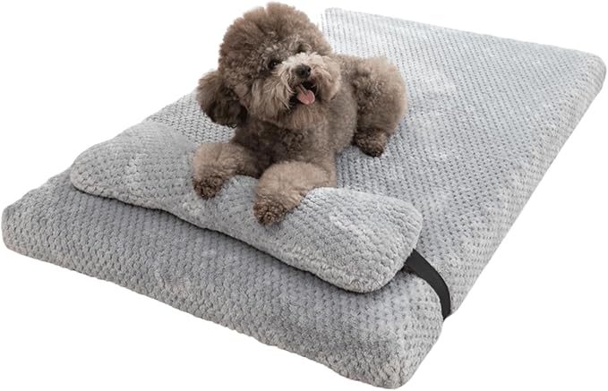 Dog Bed for Small Medium Large Dogs, Dog Mattress with Removable Pillow for Crate Kennel, Sofa Dog Bed, Super Soft Pet Bed for Dogs and Cats, Pet Beds & Furniture (Light Grey,X-Large)