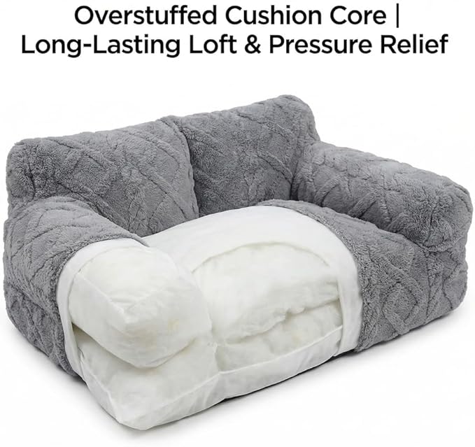 Plush Calming Pet Sofa Bed, Raised Rim, Removable Cover & Non-Slip Bottom for Cats & Dogs, Calming Dog Bed Fluffy Plush Dog Mat for Furniture Protector with Removable Washable Cover (Black, Large)