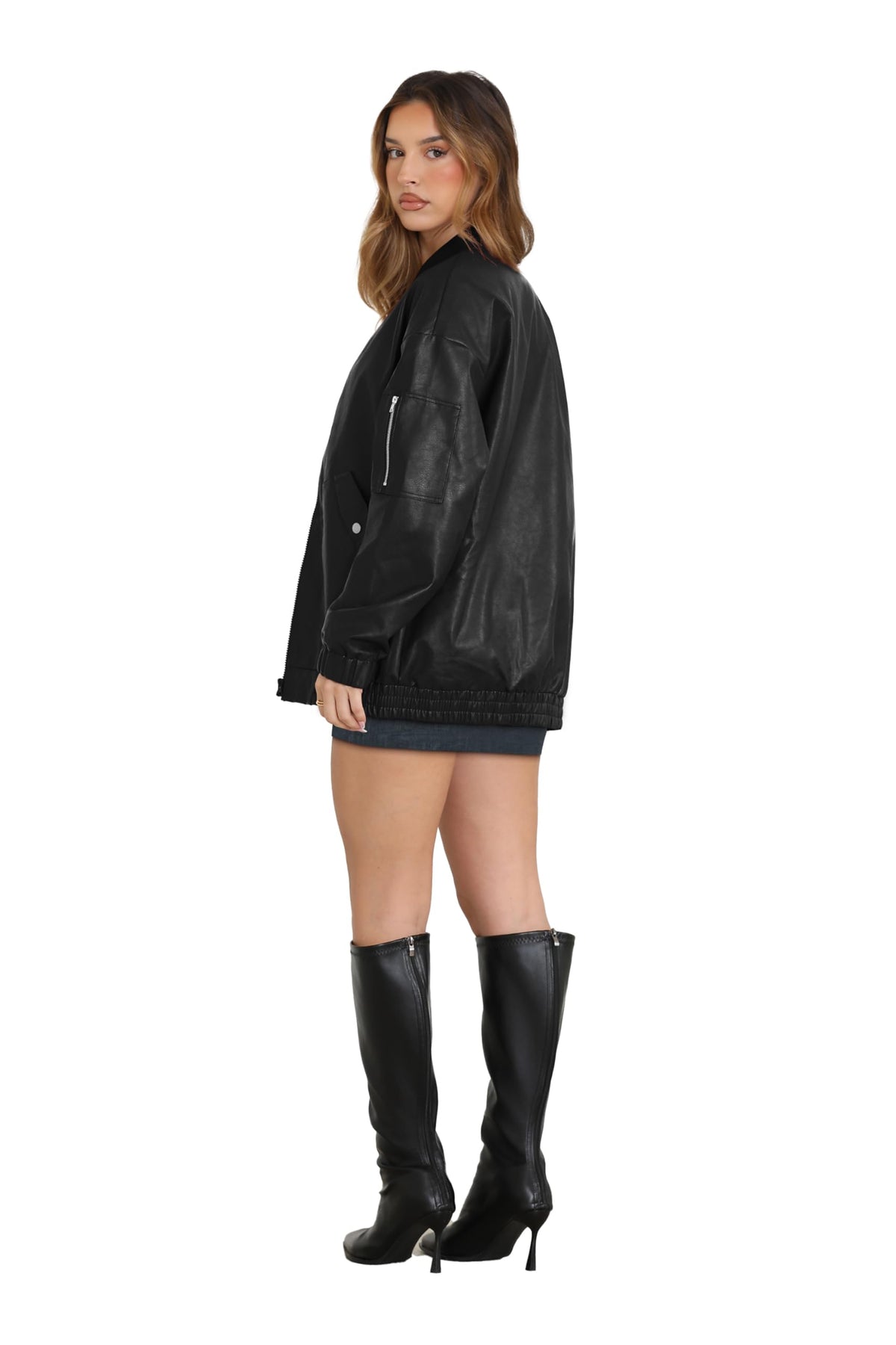 XIEERDUO Leather Jacket Women Faux Oversized Motorcycle Bomber Coats 2025 Fall Fashion Outfits Winter Clothes Black 2XL