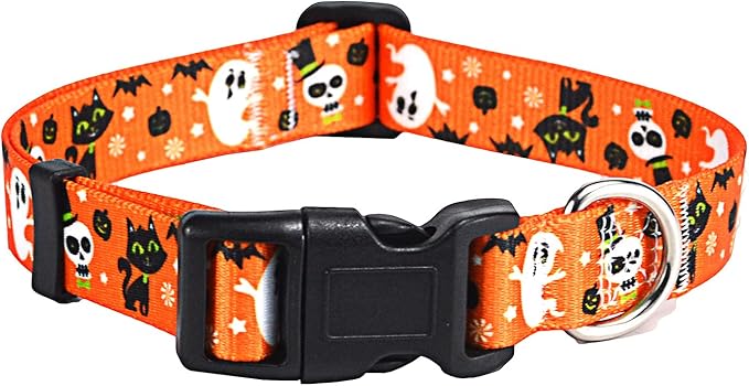 Halloween Dog Collar - Pumpkin Bat Ghost Pattern - Adjustable for Small Medium Large Dogs(Halloween,M)