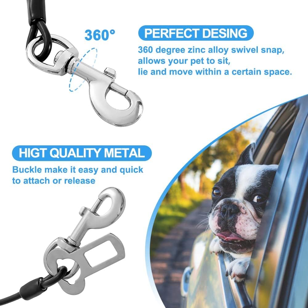 Dog Seat Belt Harness for Car,Dog Seatbelt of Coated Wire Leash Safety Restraint, No Chew Tether Cable Vehicle Dog Accessories, Double Clips & Latch Attachment (Black, 16 Inch/40 Cm)