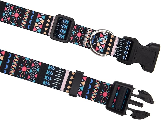 Dog Collar with Bohemia Floral Tribal Geometric Patterns - Soft Ethnic Style Collar Adjustable for Small Medium Large Dogs(Black Bohemia,L)
