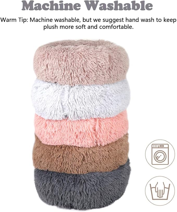 otoez Kitten Puppy Bed Extra Small XS Round Dog Cat Beds Anti Anxiety Plush Pet Calming Donut Bed with Non-Slip Waterproof Bottom, Washable (15.7", Light Grey)