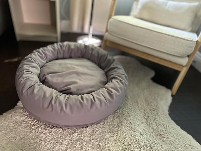 Organic Cotton Canvas Dog Bed: Removable Cover, Natural Fill - Made in USA (Blue Gray, Small 24" x 7" inches)