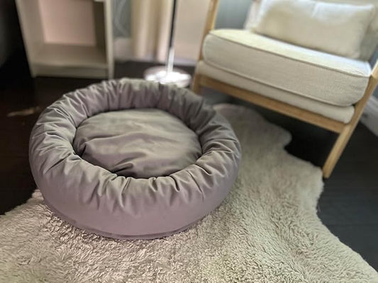 Organic Cotton Canvas Dog Bed: Removable Cover, Natural Fill - Made in USA (Blue Gray, Small 24" x 7" inches)