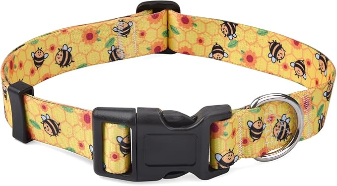 Dog Collar with Bohemia Floral Tribal Geometric Patterns - Soft Ethnic Style Collar Adjustable for Small Medium Large Dogs(Bee,XS)
