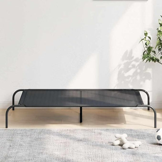 Elevated Dog Bed for Large Breeds, Durable Textilene Pet Cot for Indoor Outdoor Use, Portable Cooling Raised Pet Bed with Powder-Coated Steel Frame, 51.2 x 31.5 in, Black