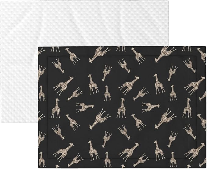 Reversible Plush Throw for Dogs and Cats, Giraffe Leopard Print On Black, Double Sided Blanket with Nubby Dot Side and Sleek Side Ideal for Cuddling Nesting Security