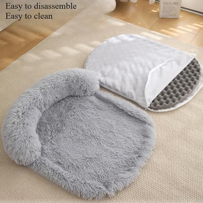 Calming Dog Bed - Fluffy Plush Mat with Removable Washable Cover | Furniture Protector for Large Dogs & Cats(Grey,47.24X29.53X5.91in)