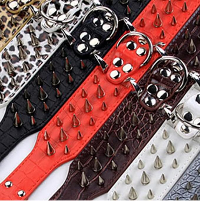 Serijoars Spiked Studded Dog Collar, PU Leather Dog Collar, Adjustable Pet Collars for Medium or Large Breed Pet (L, White5)