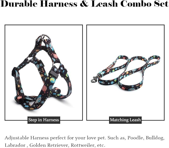 QQPETS Dog Harness Leash Set Adjustable Heavy Duty No Pull Halter Harnesses for Small Medium Large Breed Dogs Back Clip Anti-Twist Perfect for Walking (L(23"-32" Chest Girth), Space)