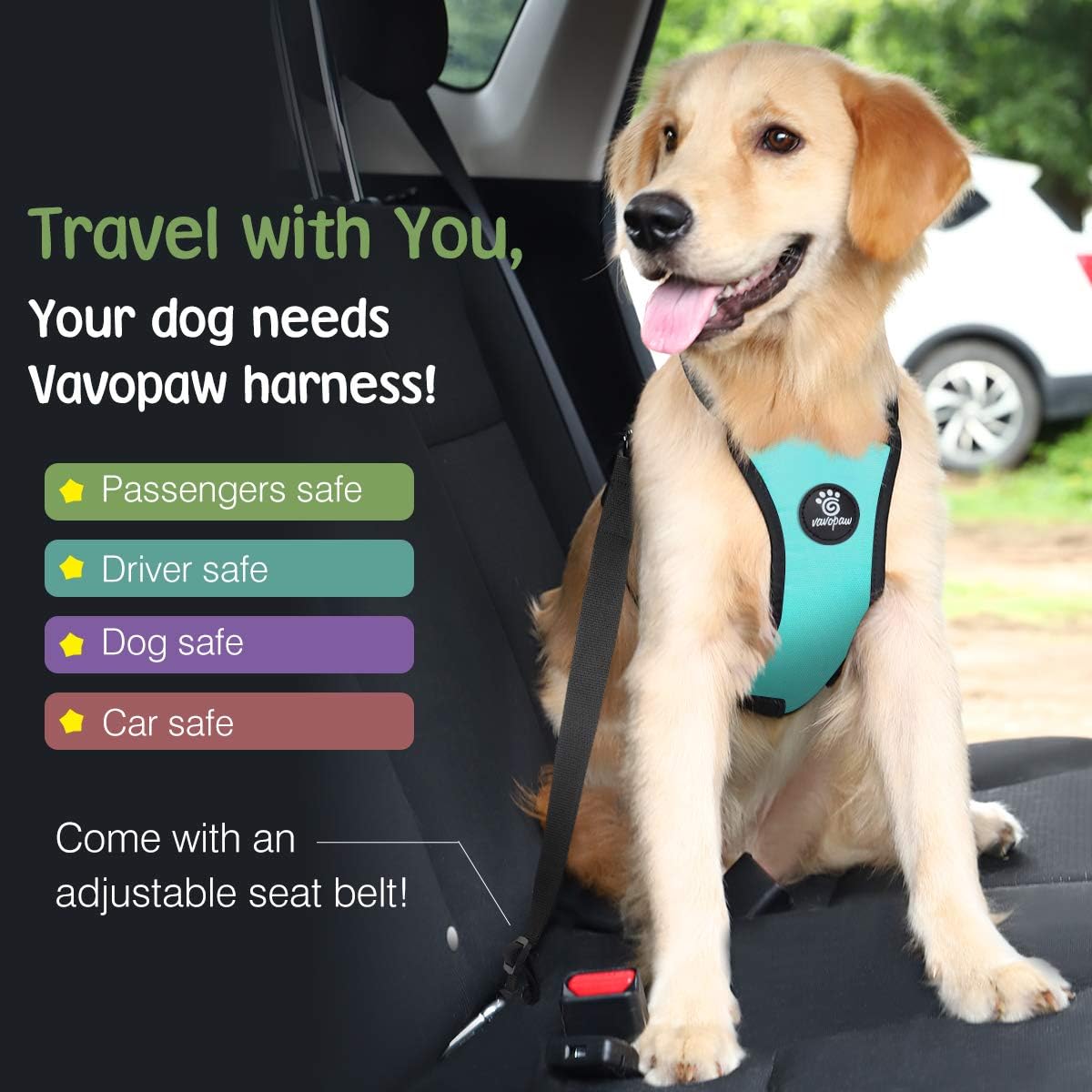 Dog Seat Belt, Safety Vest Dog Car Harness with Adjustable Buckle Dog Seat Belt for Vehicle Nylon Pet Safety Seat Belts Heavy Duty(M, Blue)