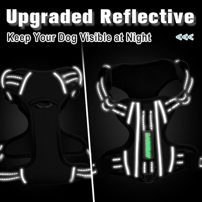 BARKBAY Dog Harness No Pull with ID Tag Pocket - Heavy Duty, Reflective, Easy Control for Large Dogs(Black,XL)