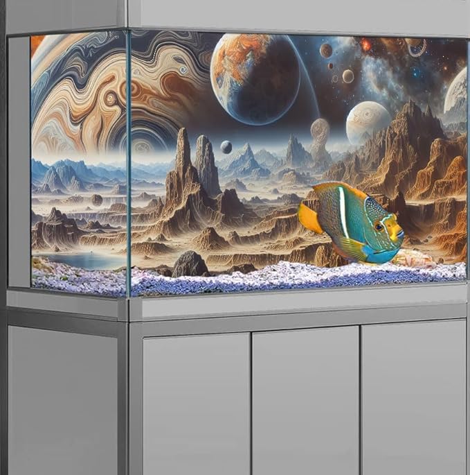 30X12IN Cosmic Spaceterrarium Background, Cool Parallel Space Themed Aquarium Reptile Habitat Background, Aquarium Background with 10EVA Double-Sided Tape