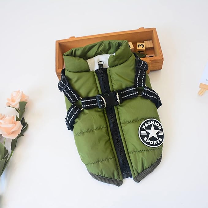 HDKUW Small Dog Jacket, Small Dog Coat Harness Winter Warm Vest Jacket Waterproof Cotton Costume for Puppy Small Dogs (S, Green)