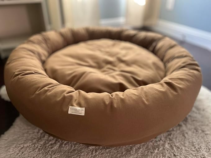 Organic Cotton Canvas Dog Bed: Removable Cover, Natural Fill - Made in USA (Medium Brown, XX Large 50" x 8" inches)