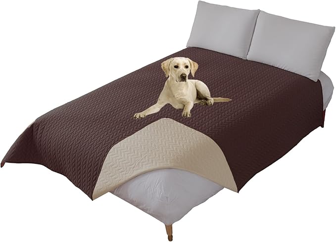 GIBZ Waterproof Dog Bed Cover Anti Slip Pet Furniture Protector Washable Blanket Large Soft Quilted Mat, Coffee, 130x210cm