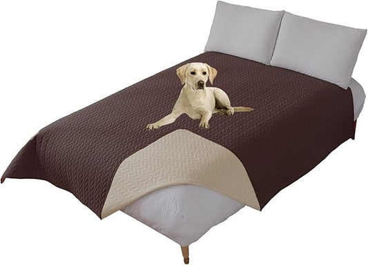 GIBZ Waterproof Dog Bed Cover Anti Slip Pet Furniture Protector Washable Blanket Large Soft Quilted Mat, Coffee, 130x210cm