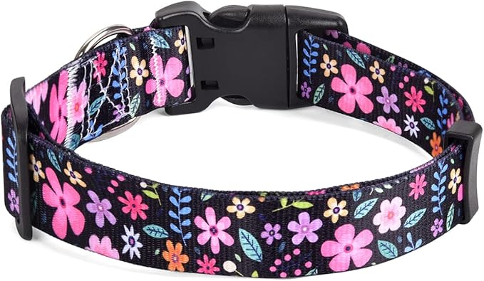 Dog Collar with Bohemia Floral Tribal Geometric Patterns - Soft Ethnic Style Collar Adjustable for Small Medium Large Dogs(Floral,L)