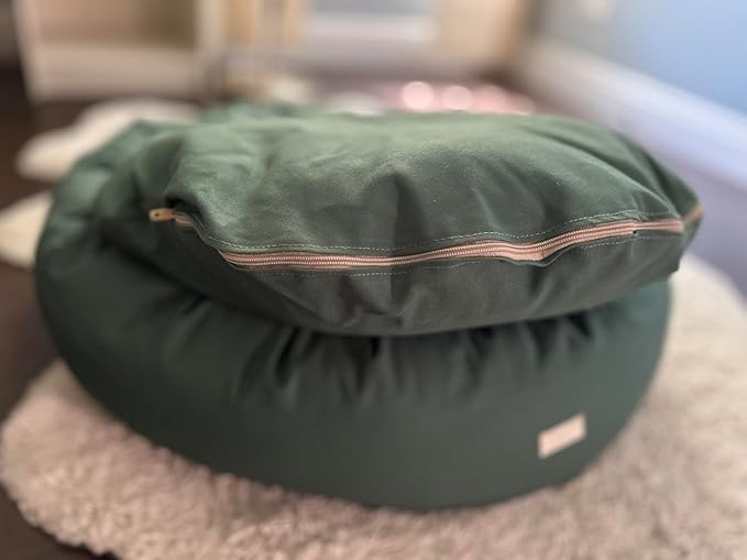 Organic Cotton Canvas Dog Bed: Removable Cover, Natural Fill - Made in USA (Sage Green, X Small 18" x 6" inches)