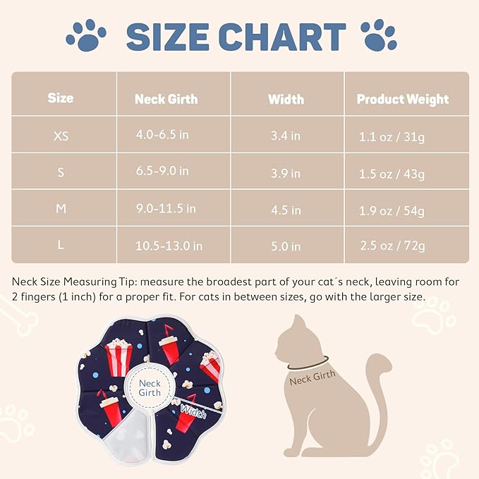 Avont Soft Cat Recovery Cone Collar, Adjustable Lightweight Kitten E-Collar for Small Dogs, Comfortable Neck Donut Stop Licking Scratching After Surgery -Popcorn(L)