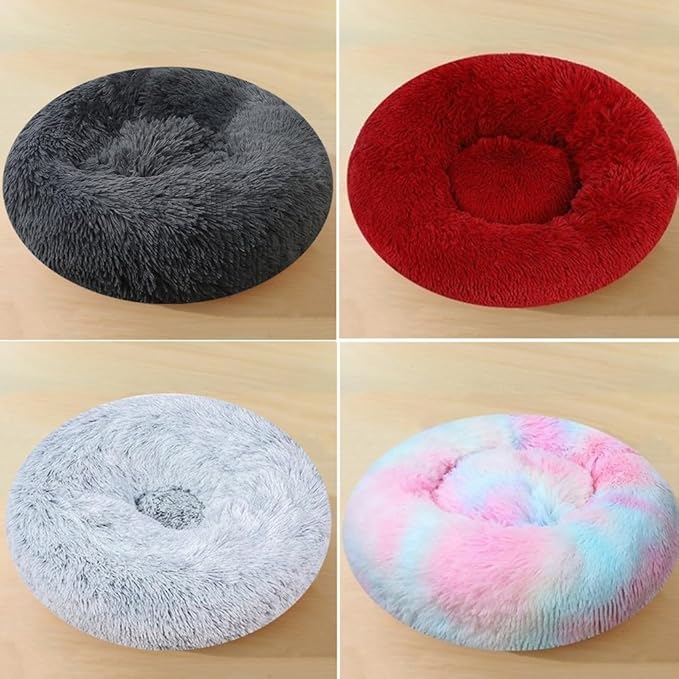 Dog Bed & Cat Bed for Small Medium Dogs, 27 Inch Calming Dogs Bed Anti-Anxiety Machine Washable Fluffy Luxury Anti-Slip Waterproof Pet Puppy Round Bed (Red)