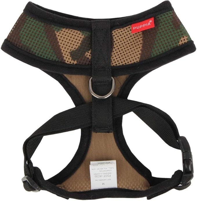 Puppia Soft Dog Harness No Choke Over-The-Head Triple Layered Breathable Mesh Adjustable Chest Belt and Quick-Release Buckle, Camouflage, X-Small