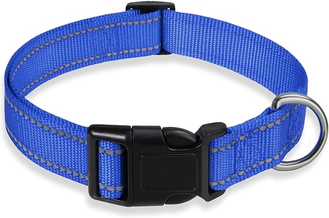 Reflective Dog Collar with Buckle Adjustable Safety Nylon Collars for Small Medium Large Dogs, Navy Blue XXS