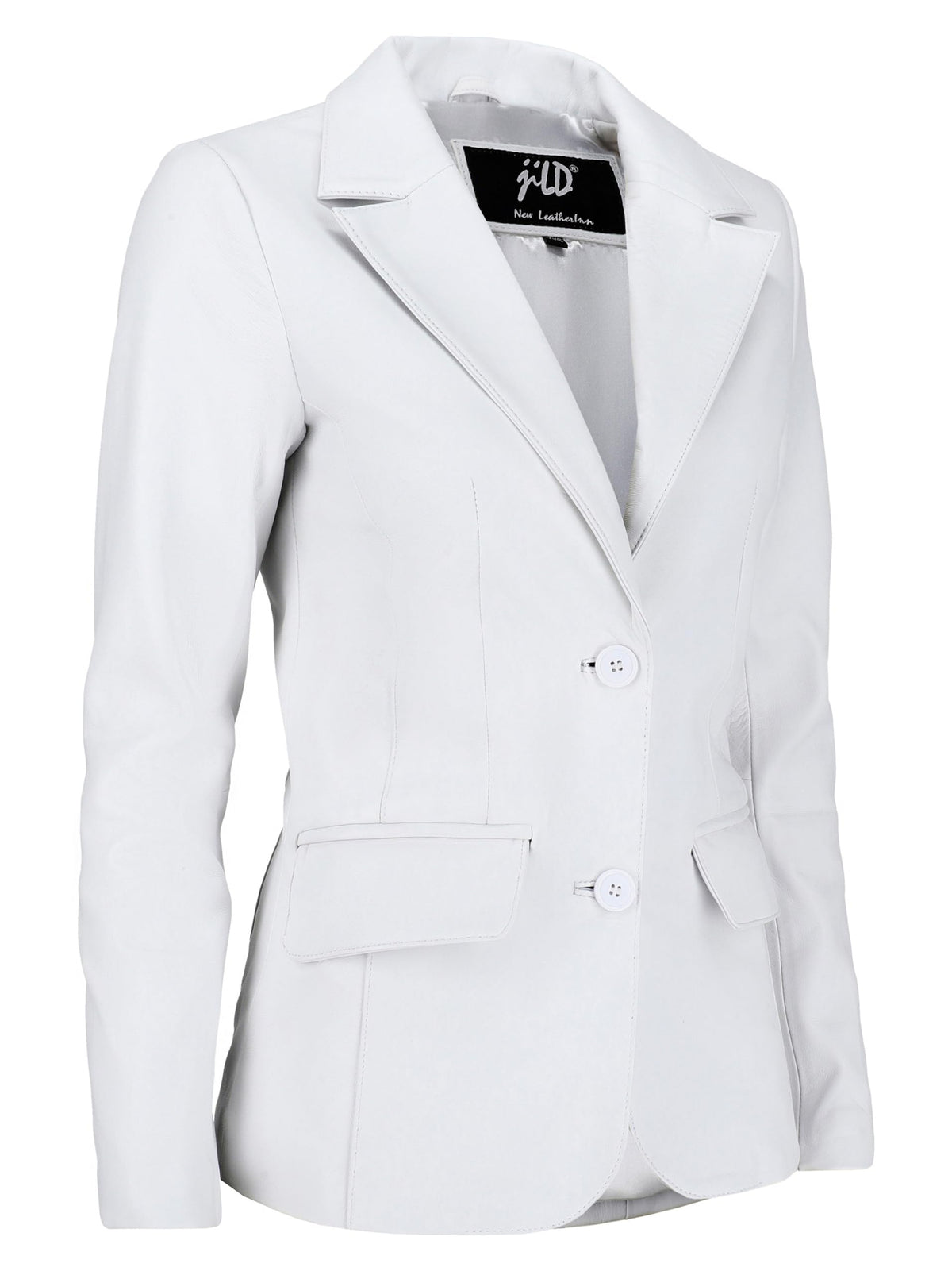 Jild Classic 2-Button Lambskin Leather Blazer Women - Casual Coat Long Sleeves Suit Style Leather Jacket Women (LC-Wht-3XL)