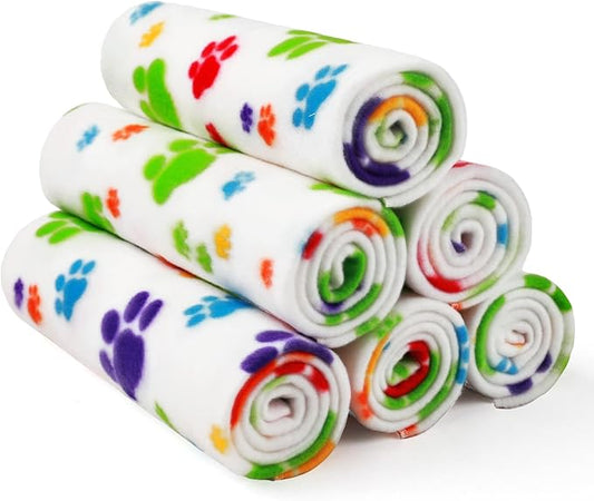 LINENLUX Cute Dog Blanket for Small Medium Dogs 6-Pack Soft Stretchy Fleece Blankets for Pet Cat Puppy Warm Wrinkle-Resistant Throw for Couch Bed Outdoor White 45x31 inch (Pack of 6)