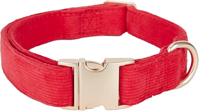 Soft Cotton Dog Collar with Metal Buckle Adjustable Heavy Duty Comfy Corduroy Collars for Small Medium Large Dogs,Red,Small