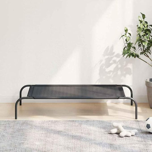 Elevated Dog Bed for Large Pets, Breathable Textilene Outdoor Raised Pet Cot with Powder-Coated Steel Frame, Durable Rectangular Cooling Bed for Garden and Patio, Black