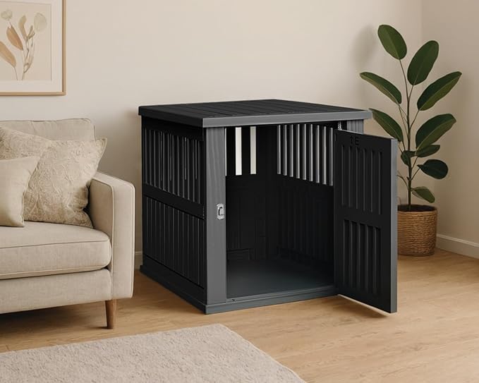 30 INCH Small Dog Crate Furniture Lockable Dog Kennel Indoor Dog Cage Heavy Duty Decorative Plastic Pet Cage End Table for Small/Medium Dogs, Black