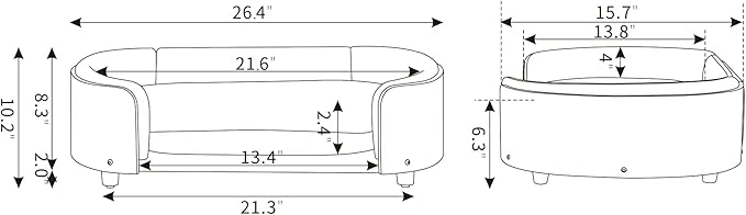 Scandinavian Style Elevated Dog Bed, Pet Sofa with Solid Wood Frame & Walnut Bent Wood Back, Orthopedic Support, Removable Washable Velvet Cover, Small Size, Light Grey