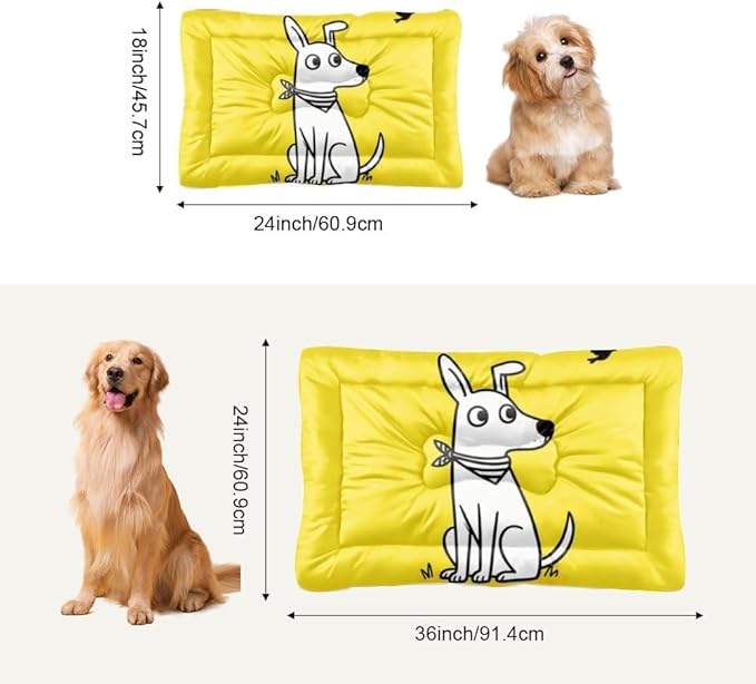 Cute Dog Yellow Dog Beds & Furniture Travel Mat Kennel Pads Crate Bedding Washable Non-Slip Small Bed for Crate Bed Large Mat Pillow for Dogs Indoor Outdoor 24X18 Inch