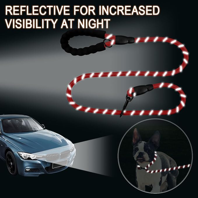 BARKBAY Dog Leashes for Large Dogs Heavy Duty Dog Leash 2 Pack 5 FT with Comfortable Padded Handle Highly Reflective Threads for Medium Large Dogs Walking Training Running (5FT-1/2,Red+Black)
