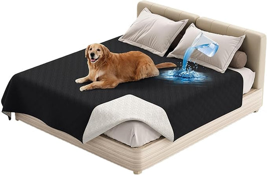 Dog Bed Cover Waterproof Microfiber Quilted Mattress Cover Pet Mat Silicon Non Slip 9 Size Furniture Protectors for Bed Sofa Couch (208 x 259 cm/82 x 102 in,Black)
