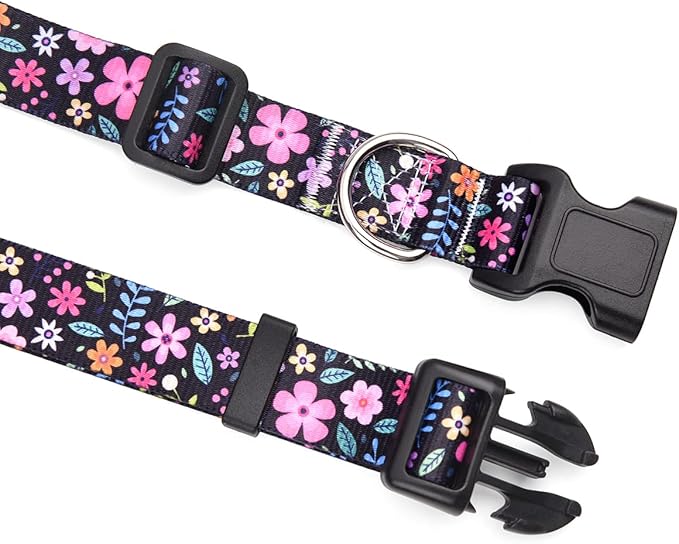 Dog Collar with Bohemia Floral Tribal Geometric Patterns - Soft Ethnic Style Collar Adjustable for Small Medium Large Dogs(Floral,S)