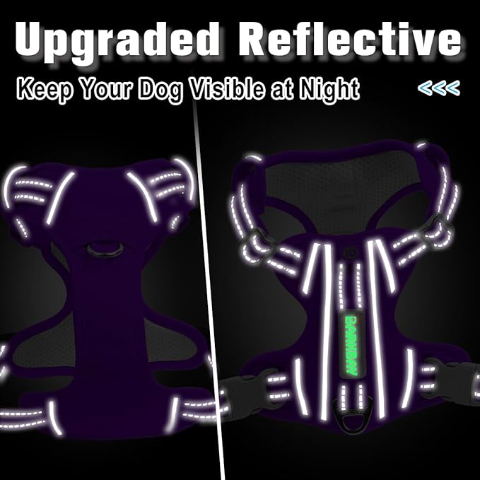 BARKBAY Dog Harness No Pull Oxford with ID Tag Pocket - Heavy Duty, Reflective, Easy Control for Large Dogs(Purple Oxford,S)