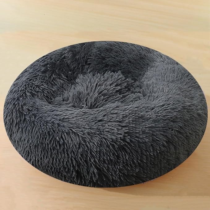 Calming Donut Dog & Cat Bed, 36 Inch Round Fluffy Dog Beds for Small Medium Large Dogs and Cats Anti-Anxiety, Puppy Bed, Washable Round Cozy Soft Pet Bed (Dark Grey)